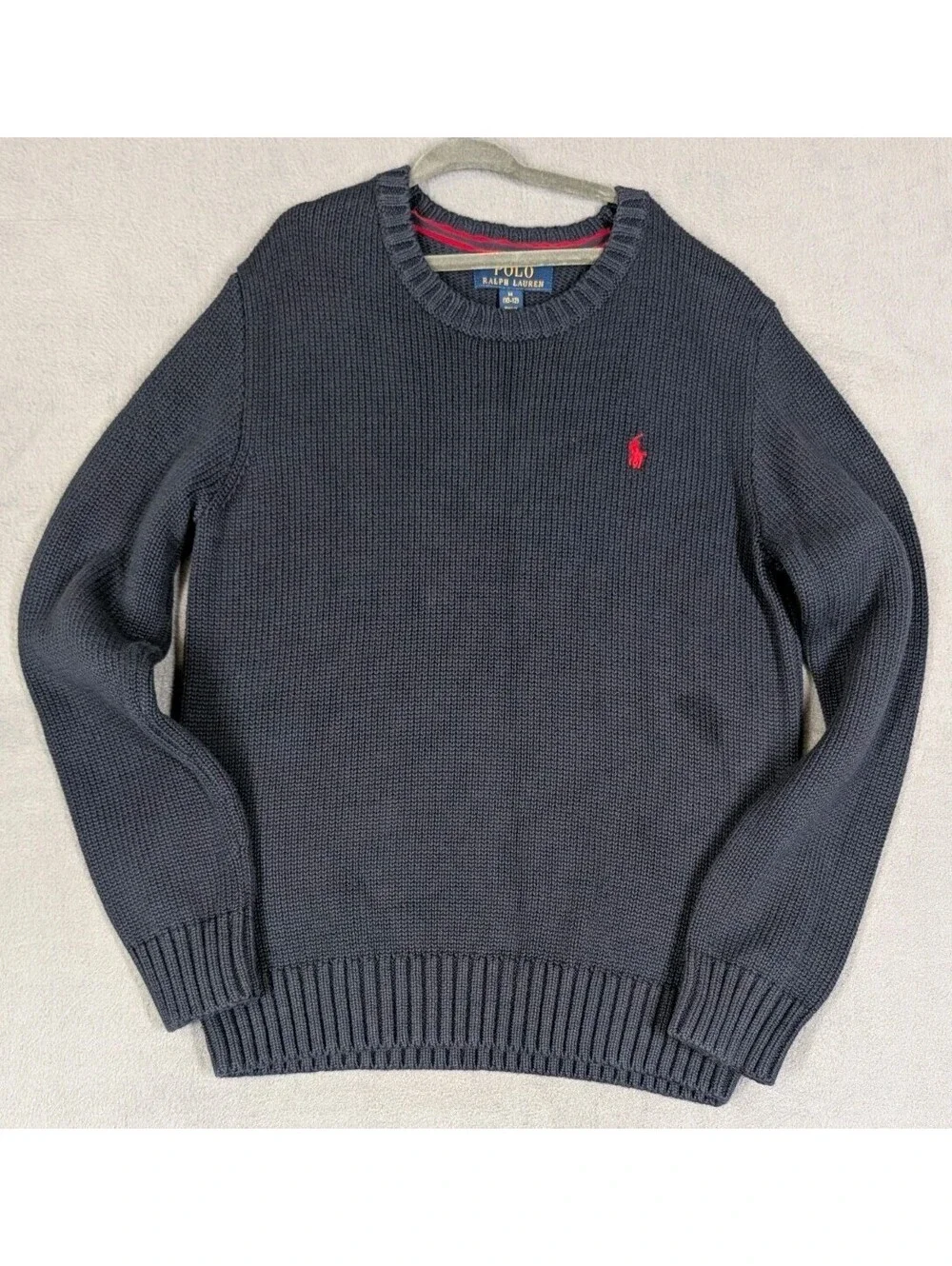 Polo Ralph Lauren Boys M 10-12 Navy Blue Cotton Crewneck Sweater Pony Logo NWT